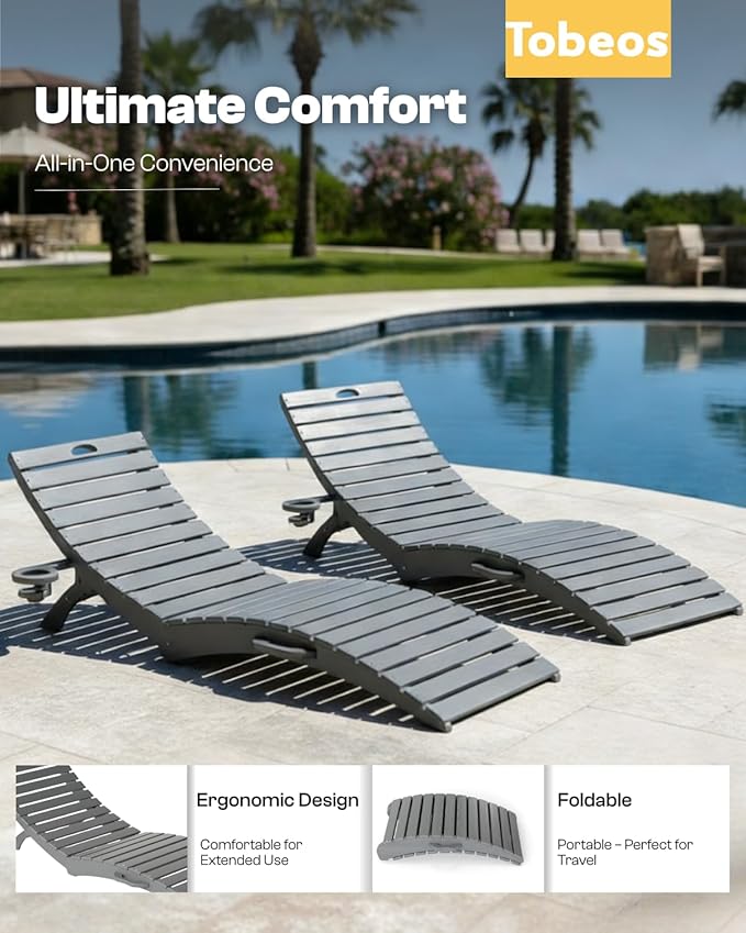 Pre-Assembled Folding in-Pool Lounge Chair, HDPE Outdoor Chaise Lounge with Cup Holder, Pool Lounge Chair for Poolside - Photo 7