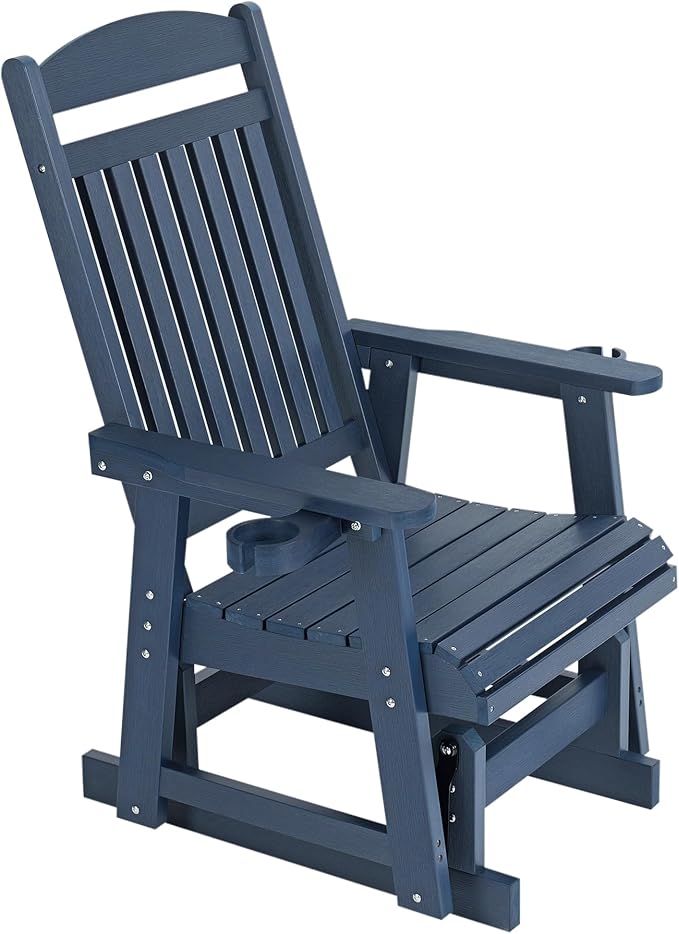 Poly Lumber Patio Glider for One Person, with Cup Holders, High Backrest and Deep Contoured Seat, HIPS Material - Photo 8