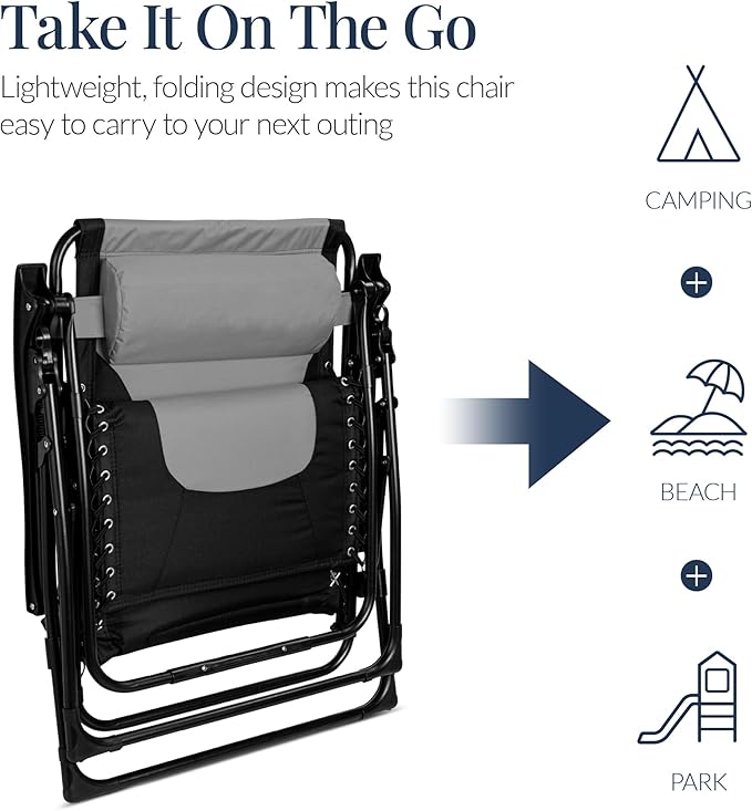 Best Choice Products Oversized Padded Zero Gravity Chair, Folding Outdoor Patio Recliner - Photo 6