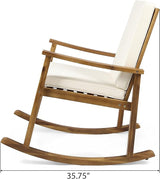 Outdoor Rocking Chair with Armrests and Cushions, Acacia Wood Structure, for Garden, Patio or Balcony, Teak - Photo 5