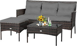 Tangkula 3 Pieces Patio Conversation Set, All Weather Outdoor PE Rattan Wicker Furniture Set with Padded Cushions - Photo 1