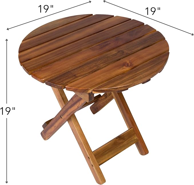 Shine Company Indoor/Outdoor Adirondack Round Folding Acacia Wooden Side Table, White