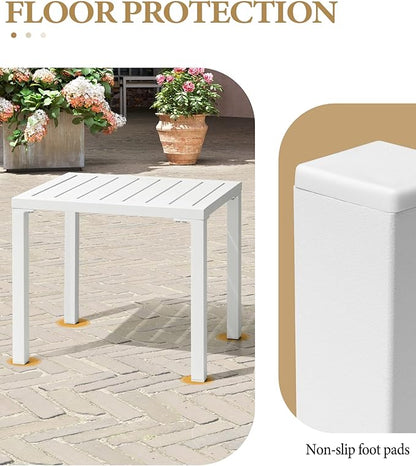 Crestlive Products Outdoor Side Table Set of 2, Aluminum Rectangular Side/End Table, Small Patio Coffee Bistro Table for Outdoor Indoor (White)