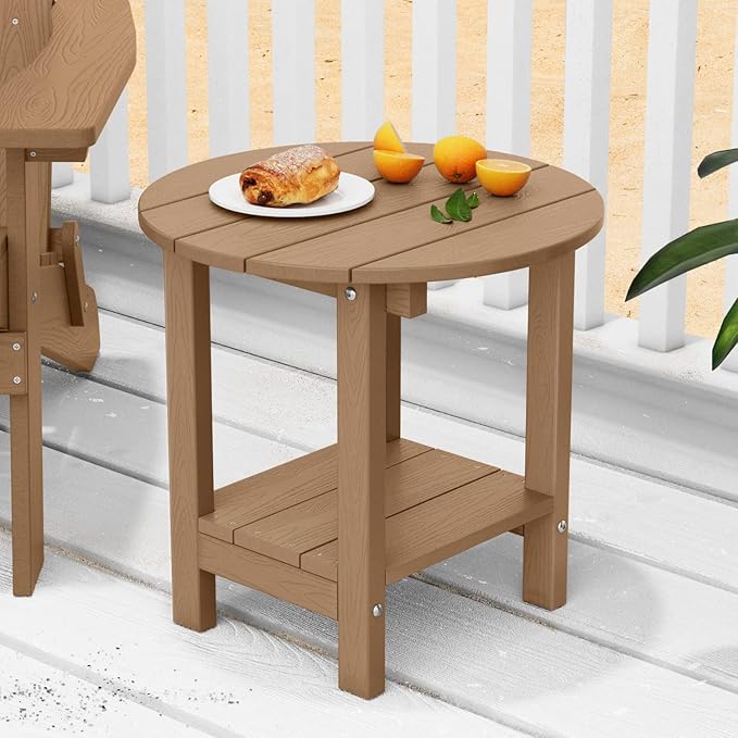 MXIMU Round Outdoor Side Table Adirondack Tables 18 Inch Chairside End Tables with Storage Shelf - Photo 2
