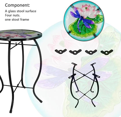 Outdoor Side Table Accent Table Patio Side Table Plant Stands Small Mosaic Table Glass Top Round Balcony Coffee Table