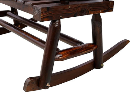Outdoor Wood Rocking Chair, All-Weather Resistant 2-Person Loveseat,Heavy Duty Bench with Wide Curved Seats, Modern Solid Wood Rocking Loveseat for Patio, Backyard, Garden,Porch, Rustic Brown