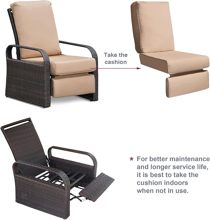 ATR ART TO REAL Outdoor Wicker Recliner Chair with 5.5'' Cushions, Automatic Adjustable Patio Lounge Chairs - Photo 9
