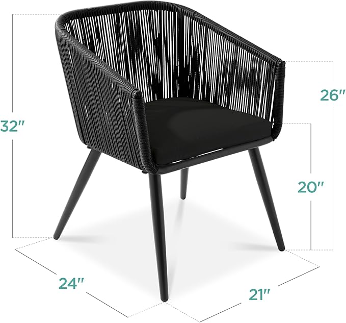 Best Choice Products Set of 2 Patio Dining Chairs, Outdoor Seating for Backyard, Poolside, Balcony w/Woven Wicker Design - Photo 3