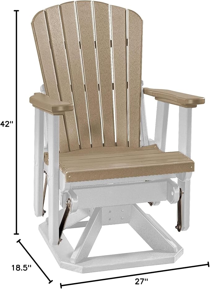 DutchCrafters Slat Fan Back Poly Adirondack Swivel Glider Outdoor Patio Chair (White & Weatherwood)