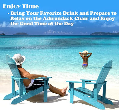 Adirondack Chair, Hard Plastic Weather Resistant Adirondack Chair with Cup Holder, Comfortable Easy to Assemble and Maintain, Outdoor Chair for Patio, Backyard Deck, Fire Pit & Lawn Porch ( Lake Blue)