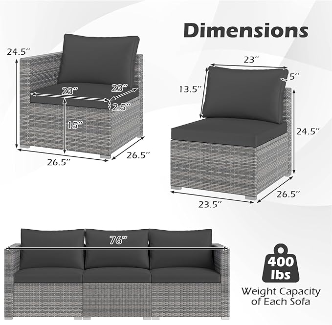 Tangkula 3 Seat Outdoor Wicker Sofa Set, Modular PE Rattan Patio Cushioned Sectional Couch Set - Photo 3