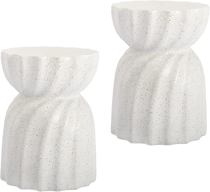 SUNBURY Outdoor Side Table Set of 2, 19" H Outdoor Accent End Table, Patio Coffee Tables, Garden Stool and Plant Stand for Garden, Living Room, Backyard, Spotted White