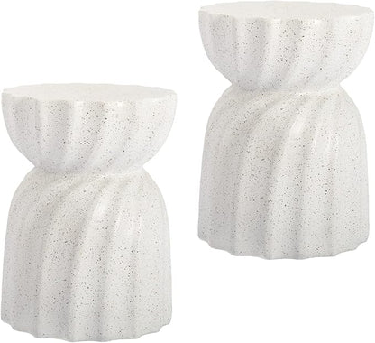 SUNBURY Outdoor Side Table Set of 2, 19" H Outdoor Accent End Table, Patio Coffee Tables, Garden Stool and Plant Stand for Garden, Living Room, Backyard, Spotted White