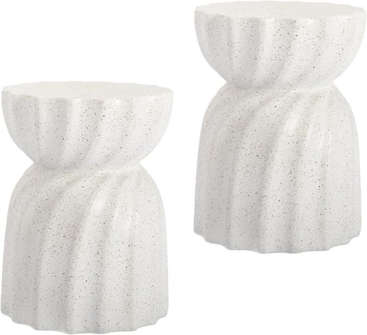 SUNBURY Outdoor Side Table Set of 2, 19" H Outdoor Accent End Table, Patio Coffee Tables, Garden Stool and Plant Stand for Garden, Living Room, Backyard, Spotted White