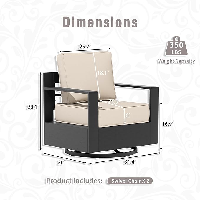Outdoor Aluminum Furniture Set, 3-Piece Patio Conversation Set, 2 Swivel Chairs and 1 Sofa, All-Weather Metal Frame - Photo 4