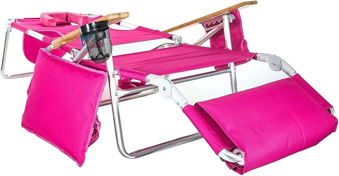 Ostrich the Deluxe 3N1 Lightweight Lawn Beach Reclining Lounge Chair with Footrest, Outdoor Furniture for Patio, Balcony, Backyard, or Porch, Pink