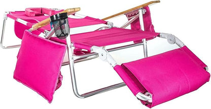 Ostrich the Deluxe 3N1 Lightweight Lawn Beach Reclining Lounge Chair with Footrest, Outdoor Furniture for Patio, Balcony, Backyard, or Porch, Pink