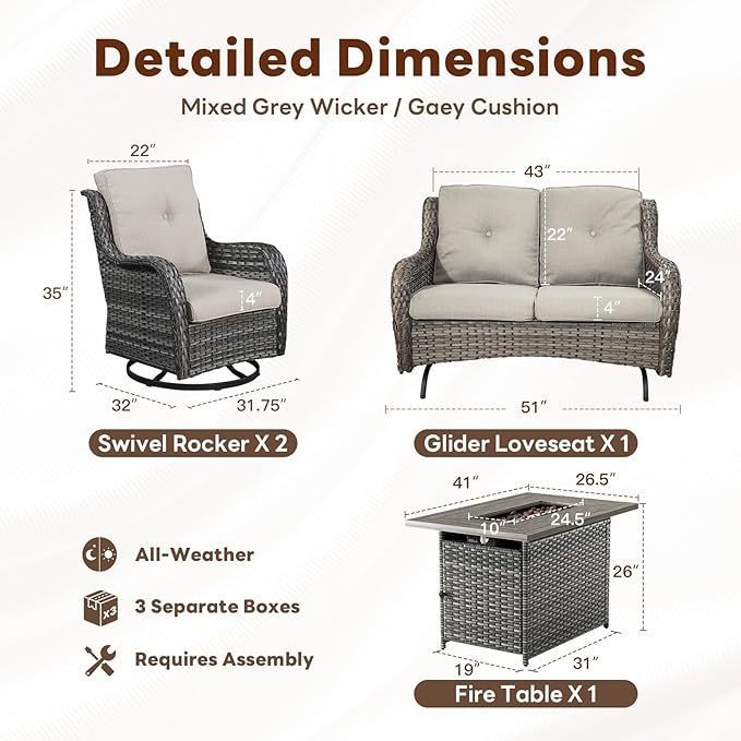 Belord 4 Piece Patio Wicker Furniture Set, Outdoor Swivel Rocker Chairs - Photo 2