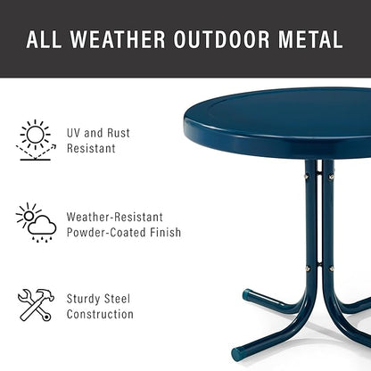 Crosley Furniture Griffith Weather Resistant Retro Metal Outdoor Side Table for Patio, Deck, Porch, Navy