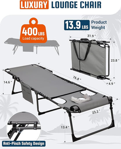 KingCamp Lounge Chair with face Hole, 400LBS Tanning Chairs for Outside, Adjustable 5-Position Beach Lounge Chairs Folding Sun Tanning Chair for Outside Beach Patio Sun Bathing Pool Backyard