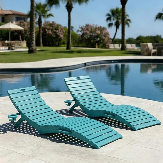 Pre-Assembled Folding in-Pool Lounge Chair, HDPE Outdoor Chaise Lounge with Cup Holder, Pool Lounge Chair for Poolside - Photo 1