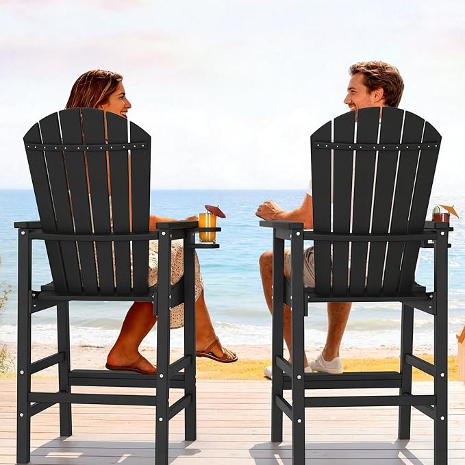 VINGLI Tall Adirondack Chairs Set of 2, All-Weather Plastic Adirondack Chair with Cup Holders - Photo 7