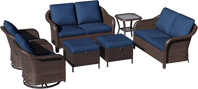 7 Piece Patio Wicker Conversation Set, 2 All-Weather Use Outdoor Wicker Loveseat with 2 PE Rattan Ottomans - Photo 8