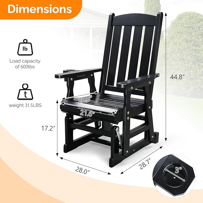 VINGLI Wooden Patio Glider, Heavy Duty 600 LBS Outdoor Glider with Cup Holders - Photo 3