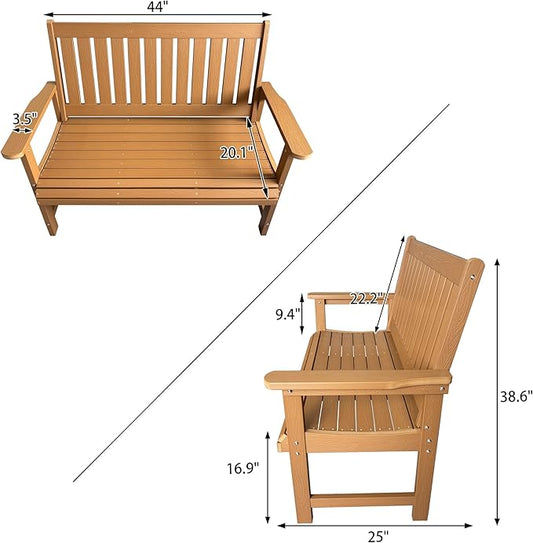 Poly Lumber Outdoor Bench, HIPS All-Weather Bench, Never Rots or Fades, for Patio, Porch, Garden and Park, 700 lbs Weight Capacity (Brown, 44-inch)