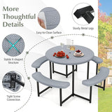 Giantex Picnic Table Bench Set for 4-8 Person, Round 37” Outdoor Dining Table w/Umbrella Hole, HDPE Tabletop - Photo 7