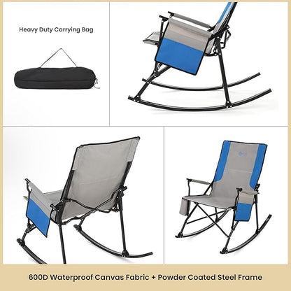 ARROWHEAD OUTDOOR 2-Pack Foldable Rocking Camp Chair with Large Cup Holder, Side Pocket, Space-Saving Folding, Enhanced Swinging Rocker for Camping, Fishing, Patio