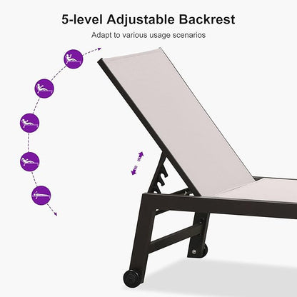 PURPLE LEAF Outdoor Chaise Lounge Chair Set of 3, Patio Lounge Chair for Outdoor, Aluminum Patio Chaise Lounger with Adjustable Backrest and Wheels for Outside, Lawn, Garden, Linen