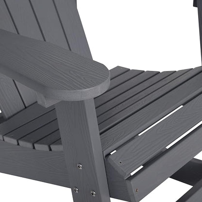 EMMA + OLIVER Marcy All Weather Rocking Chair - Set of 2 - Gray Poly Resin - Classic Adirondack Design - UV Resistant Coating - Stainless Steel Hardware