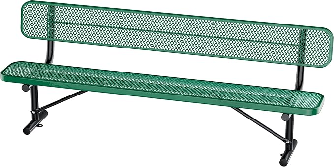 8Ft Heavy Duty Park Bench with Back Portable Frame, Outdoor Steel Bench with Backrest, Expanded Metal Mesh Bench for Lawn, Park, Deck, Garden, Patio, Porch, Green