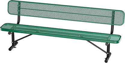 8Ft Heavy Duty Park Bench with Back Portable Frame, Outdoor Steel Bench with Backrest, Expanded Metal Mesh Bench for Lawn, Park, Deck, Garden, Patio, Porch, Green