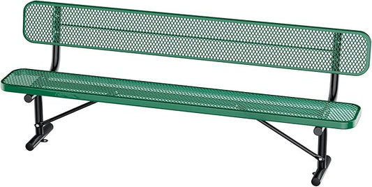 8Ft Heavy Duty Park Bench with Back Portable Frame, Outdoor Steel Bench with Backrest, Expanded Metal Mesh Bench for Lawn, Park, Deck, Garden, Patio, Porch, Green