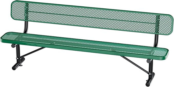 8Ft Heavy Duty Park Bench with Back Portable Frame, Outdoor Steel Bench with Backrest, Expanded Metal Mesh Bench for Lawn, Park, Deck, Garden, Patio, Porch, Green