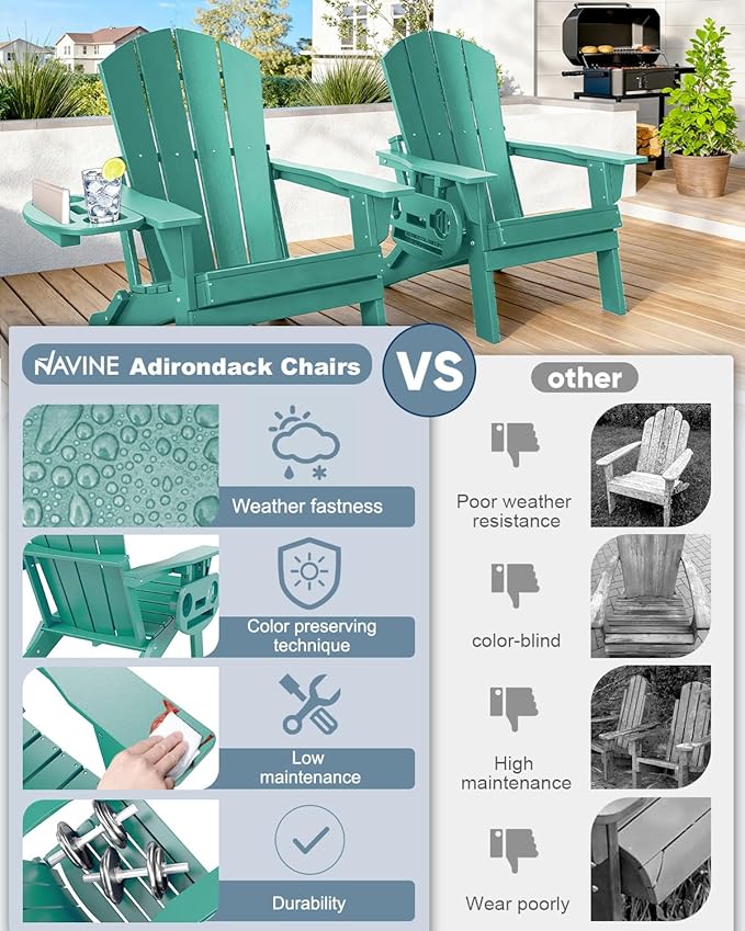 Adirondack Chair Set of 8, HDPE Folding Adirondack Chair with Multifunctional Cup Holder, Weather Resistant Fire Pit Chair for porches, patios, poolsides, Decks.