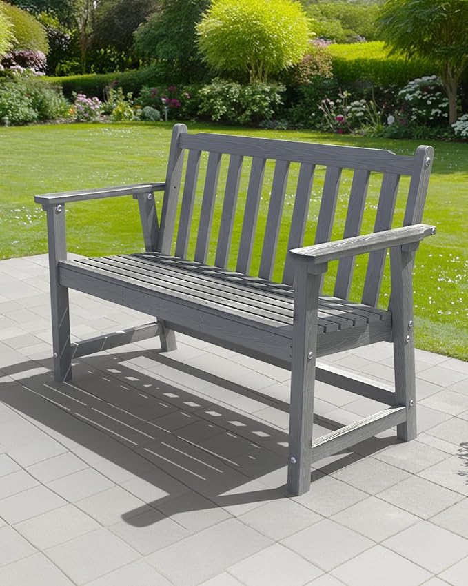 Outdoor Bench, 2-Person HDPE Garden Bench, All Weather Poly Patio Bench for Outdoors, Garden, Backyard, Porch and Park, 550 lbs Weight Capacity, Grey