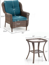 3 Piece Patio Brown Wicker Chairs with Side Table - Outdoor High Back Heavy Duty All-Weather Lawn Dining Rattan Chair - Photo 3