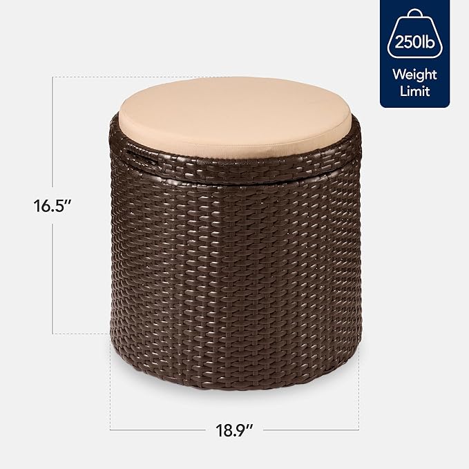 Best Choice Products Round Wicker Ottoman, Multipurpose Outdoor Furniture for Patio, Backyard, Additional Seating - Photo 2