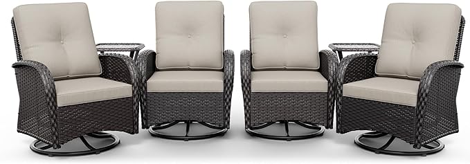 Joyside Wicker Patio Furniture Set, 6 Piece Outdoor Furniture Set with Thickened Cushions, High Back, Deep Seating, Wide Armrest, Outdoor Swivel Rocker Chairs for Porch, Deck