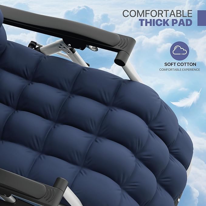 Magshion Zero Gravity Chair with Cushion, Reclining Outdoor Patio Lounge Chair, Folding Indoor Anti Gravity Recliner, Portable Lounger with Removable Cup Holder Side Tray and Pillow Headrest (Blue)