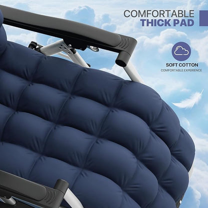 Magshion Zero Gravity Chair with Cushion, Reclining Outdoor Patio Lounge Chair, Folding Indoor Anti Gravity Recliner, Portable Lounger with Removable Cup Holder Side Tray and Pillow Headrest (Blue)