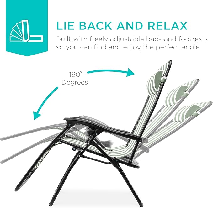 Best Choice Products Set of 2 Adjustable Steel Mesh Zero Gravity Lounge Chair Recliners w/Pillows and Cup Holder Trays - Photo 3