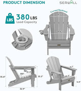 SERWALL Folding Adirondack Chair with Cup Holder for Patio Garden Outdoors Fire Pit- Spanish Gray - Photo 3