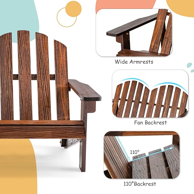 Giantex Kids 2-Seat Adirondack Chair - Fir Wood Double Loveseat with High Backrest, Arm Rest, 300 LBS Weight Capacity, Outdoor All Weather Porch Chair for Balcony, Backyard, Poolside, Yard (1, Coffee)