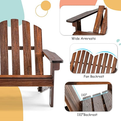 Giantex Kids 2-Seat Adirondack Chair - Fir Wood Double Loveseat with High Backrest, Arm Rest, 300 LBS Weight Capacity, Outdoor All Weather Porch Chair for Balcony, Backyard, Poolside, Yard (1, Coffee)