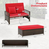 Tangkula Patio Adjustable Wicker Daybed, Rattan Loveseat & Storage Ottoman w/ 4-Level Backrest & Soft Cushions - Photo 3
