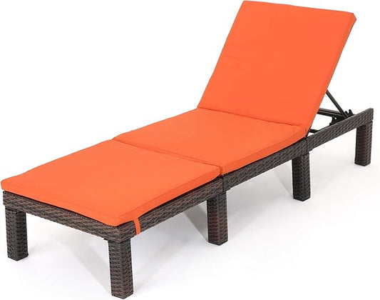 Christopher Knight Home Jamaica Outdoor Wicker Chaise Lounge with Water Resistant Cushion, Multibrown / Orange